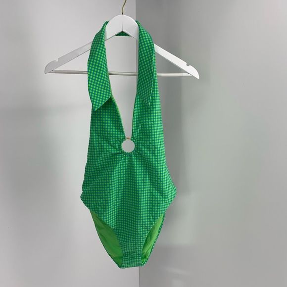WeWoreWhat Other - New WEWOREWHAT green one piece swimsuit plaid sz L womens